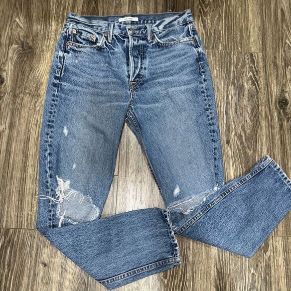 GRLFRND Karolina Mid Rise Distressed Skinny Jeans Women's Size 27 Blue - Picture 1 of 8